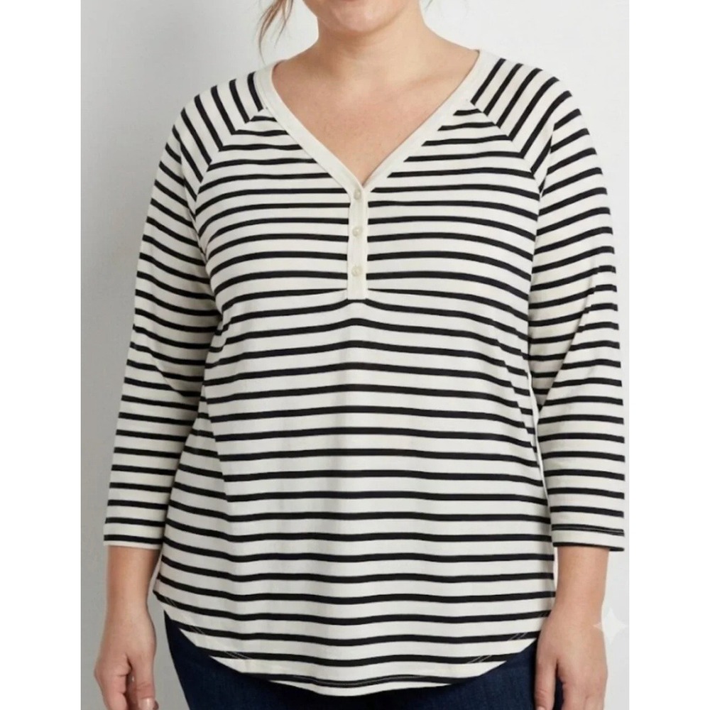 pomander place tuckernuck striped henley shirt navy cream, women size x-small